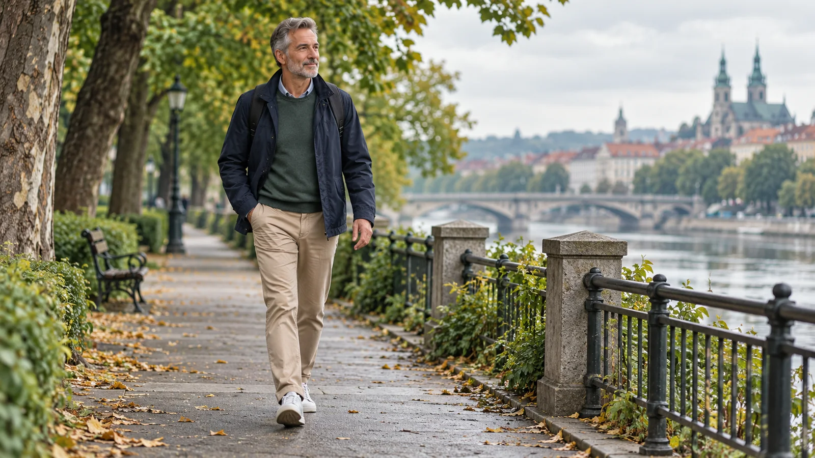 Mężczyzna spacerujący po parku